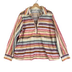 Foxcroft NYC Non Iron XL‎ Multicolored Striped Collared Quarter Zip Blouse Shirt